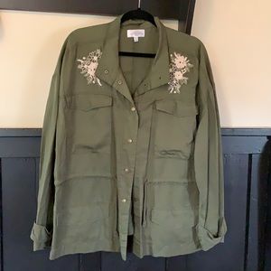 Olive green XXL lyocell utility floral jacket EUC